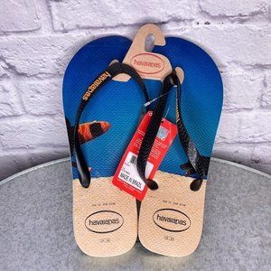 Havaianas Men's 13 Beach Dog‎ Surfboard Beige Black Flip Flops Sandals Brazil